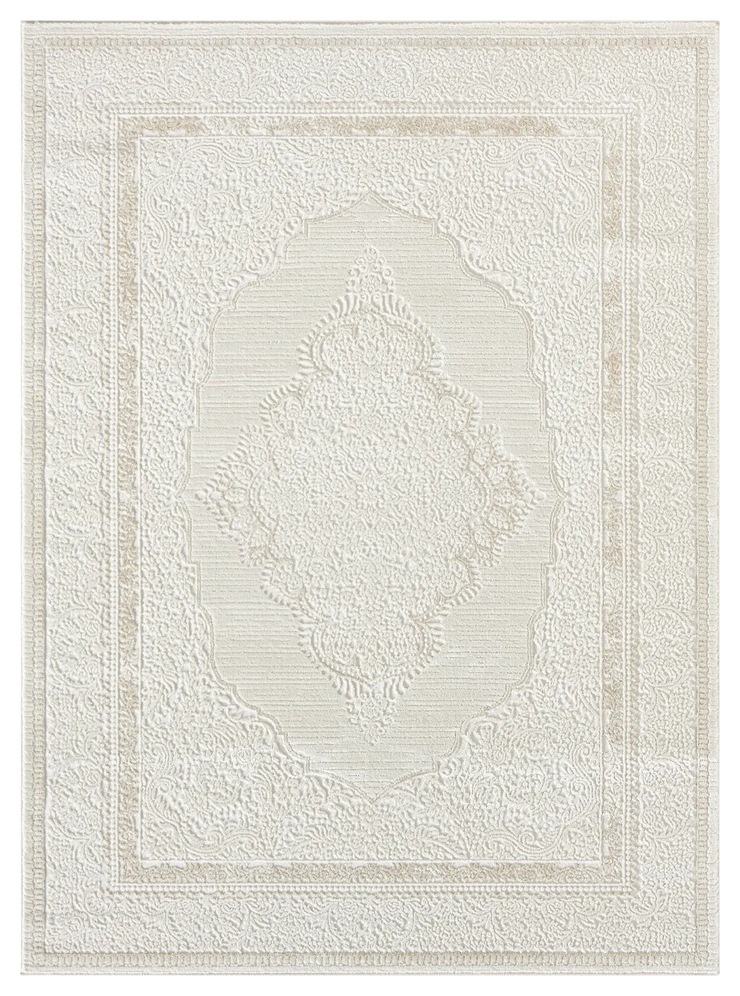 Lafayette Crest ivory and cream medallion area rug, overhead view