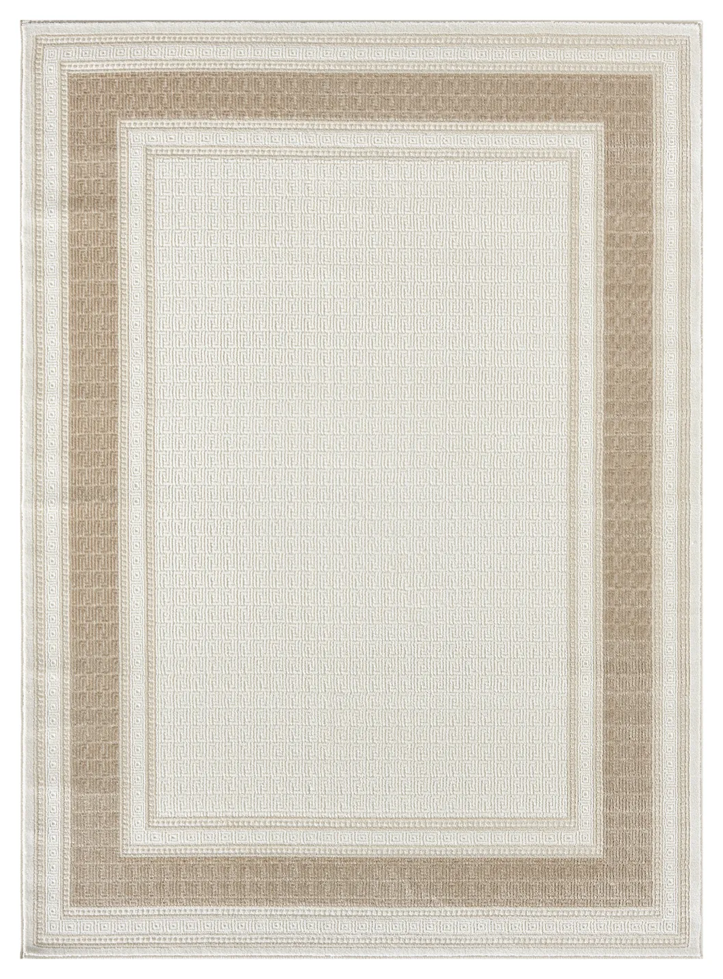 Lafayette Key cream and beige Greek key border area rug, overhead view