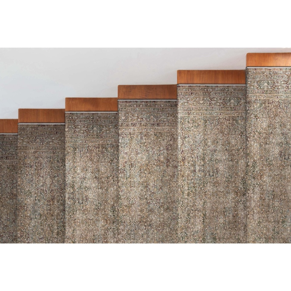 Custom runner material laid across stairs
